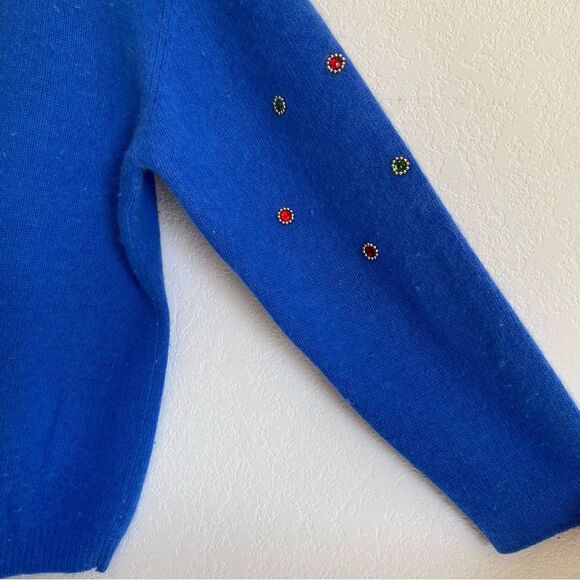Marco Pecci Sweater Vtg 1980s Blue Angora & Wool Jeweled Beaded Pullover Sz 40 - Picture 3 of 11
